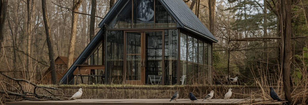 glass lodge with birds